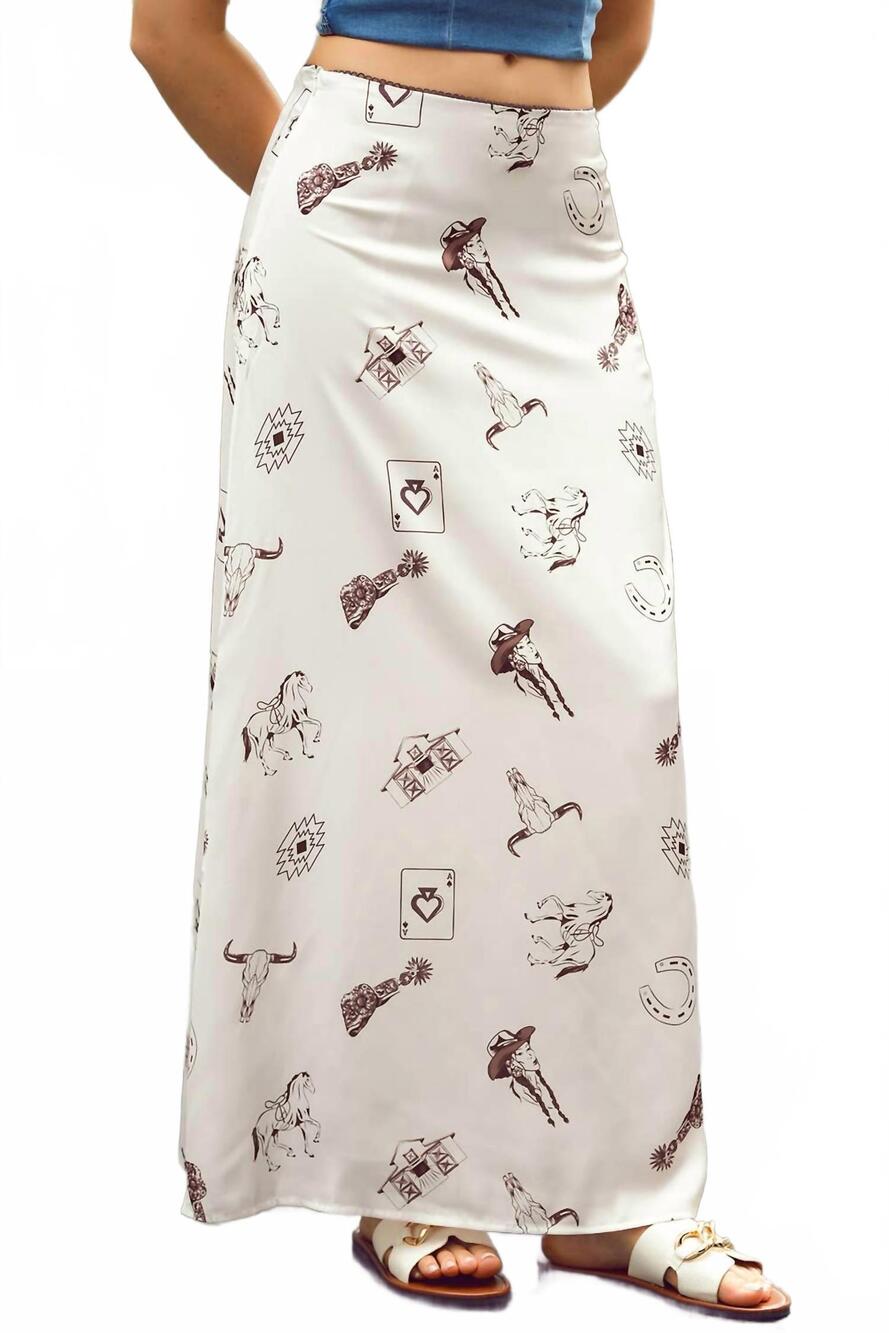 NEW 1 THE WOMAN western stamped skirt in beige